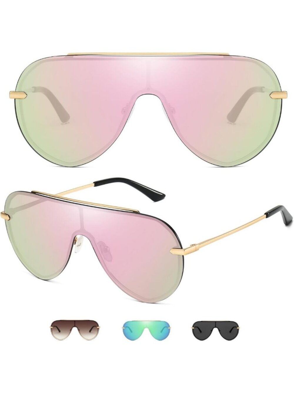 Oversized Y2K Rimless Aviator Sunglasses for Women - Trendy Shield Shades